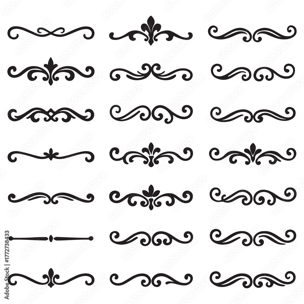 Obraz premium Dividers elements collection silhouette ornament divider vector set 