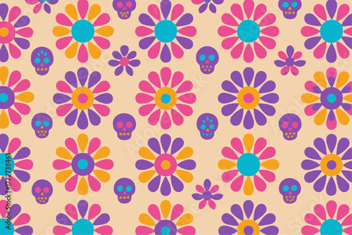 Sugar Skull Rosette Mandalas — Vibrant Seamless Vector Pattern for Day of the Dead