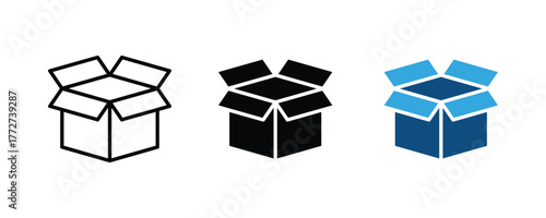 Box icon vector. Open box vector icon. Package, parcel box icon collection. Cardboard box icons