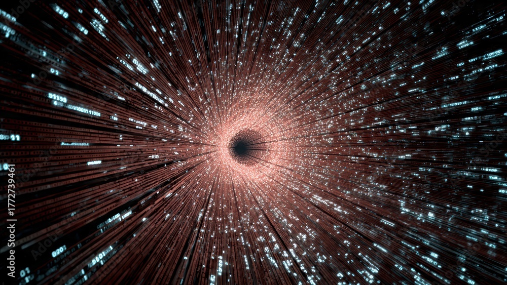 Obraz premium A mesmerizing view of a swirling vortex filled with streaming data, creating a sense of depth and digital dynamism.