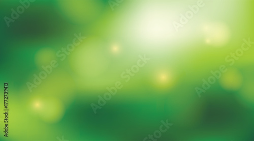 Vector illustration of soft green nature gradient background with smooth color transitions and bokeh light spots for natural eco-friendly design