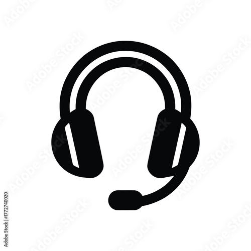 Black headset with microphone icon illustration on white background design asset