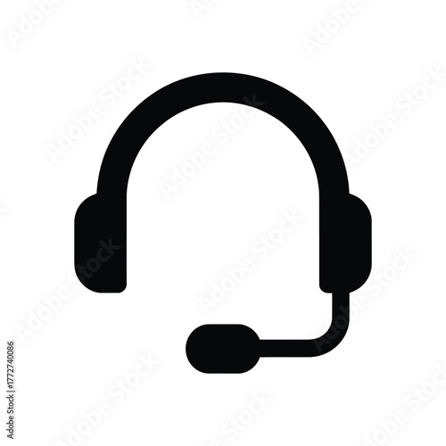 Black headset with microphone icon on white background for customer service