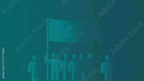 Group of people holding a flag with a bird symbol