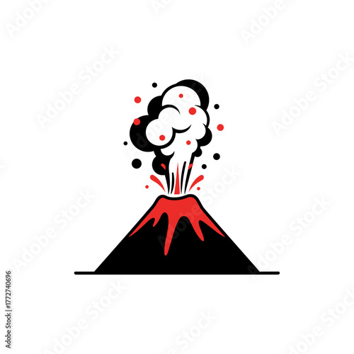 A volcanic eruption illustration featuring smoke and lava with a bold design on a transparent background