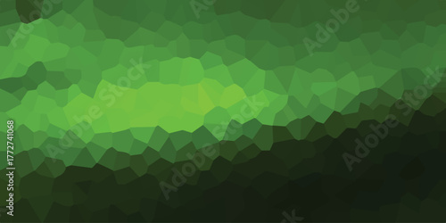 A vibrant abstract background formed by a tessellation of irregular green geometric shapes, transitioning from bright lime to deep forest green, offering a natural and organic feel