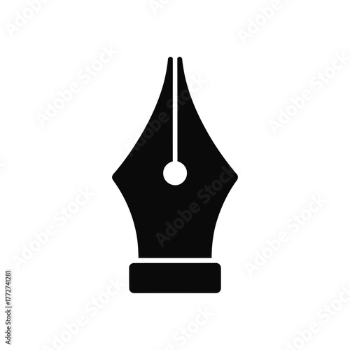 Black ink pen nib icon design for writing and calligraphy on white