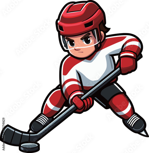 赤いユニフォームのアイスホッケー選手のイラスト