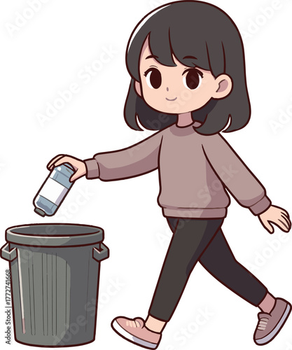 ゴミを捨てる女性のイラスト
