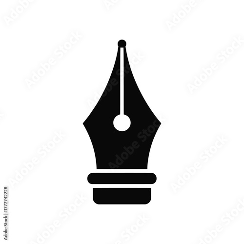 Black nib of fountain pen icon for writing on white background