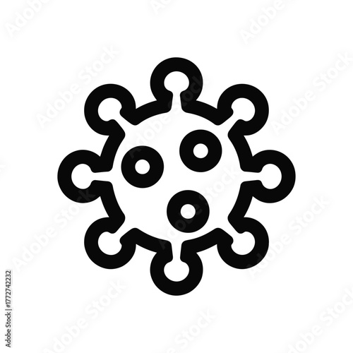 Black line art of virus icon, showing spikes, with white background