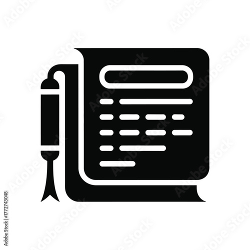 Black silhouette icon depicting a book with bookmark on white background