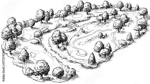 Professional Golf Course Drawing with Golf Course and Cart Path