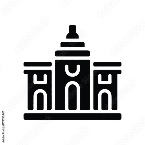 Black silhouette icon of capitol building on white background for design