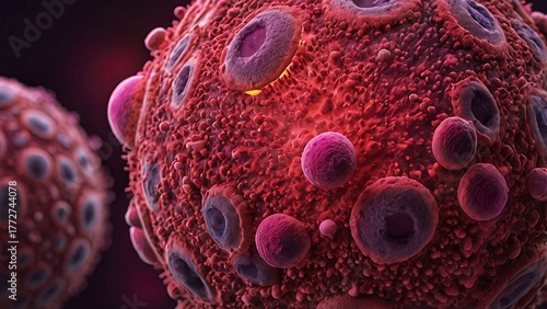 Extreme Close-up of Cancer Cell Surface with Multiple Pores - Detailed 3D Medical Biology Background