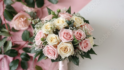 Bouquet of pink roses, symbolizing romance and love, Valentine's Day