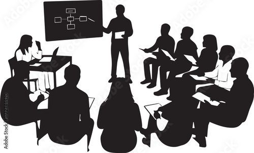 Diverse group of people in silhouette attending a presentation on international volunteer day