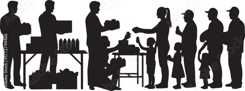 International volunteer day silhouette people distributing goods helping community