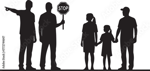 International volunteer day silhouette of diverse people helping and guiding community members outdoors