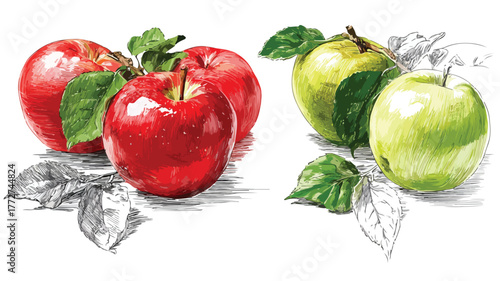Vibrant Illustration of Apples with Green on Bottom - Vector Drawing