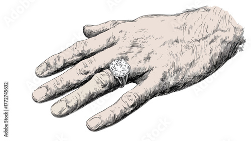 Elegant Hand with Ring Vector Illustration Isolated on White Background