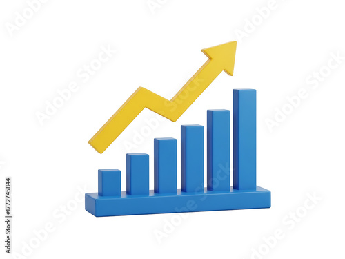 Free Download 3D Render Blue Bar Chart with Yellow Rising Arrow Isolated Business Growth Concept - GFXLoad