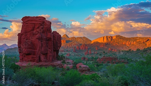 Red sandstone structure within a desert park