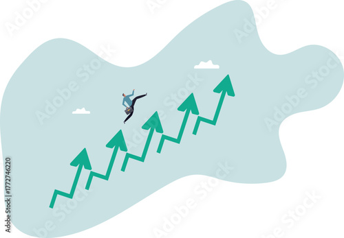 Business growth and career path, climb up ladder of success or staircase to grow up, ambition and leadership to achieve target.about a man and his life.