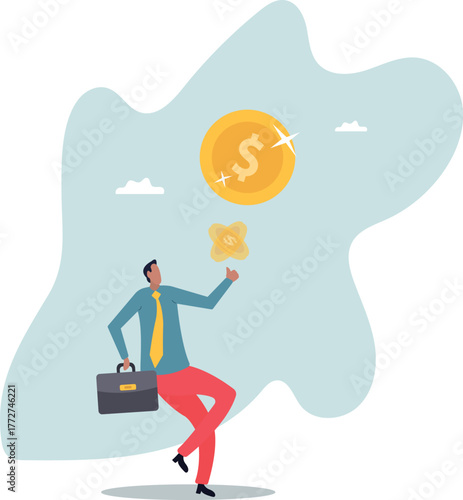 Coin flip or toss spinning money coin metaphor of luck, chance and opportunity,about a man and his life.