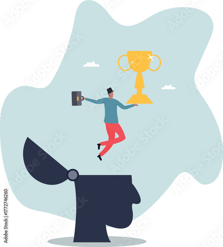 Success mindset, positive attitude to succeed, motivation or optimistic for self development,.about a man and his life.