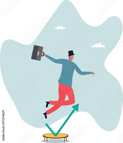 Stock market rebound, overcome business down fall and grow up profit or leadership and achievement.about a man and his life.