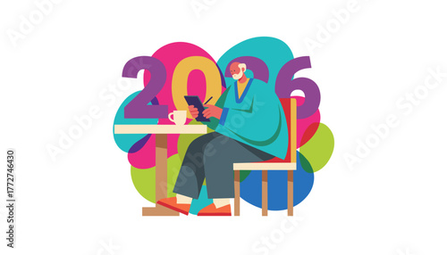 Planning for 2026 Senior man uses tablet representing technology adoption and future goals