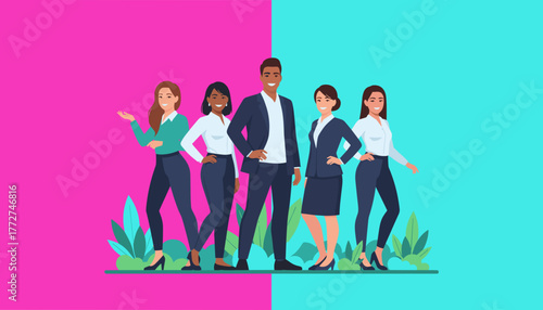 Confident diverse business team illustration Corporate success and teamwork concept