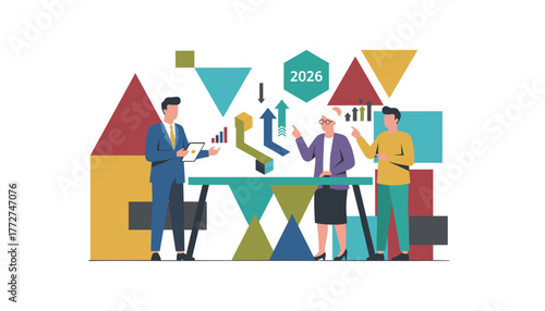 Future business strategy meeting discussing charts and growth targets for 2026