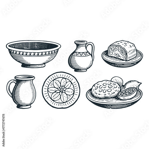 Ancient greek century food– Black and White Icon Vector and Illustration