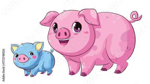 ChatGPT said:

Adorable Cute Kawaii Pig and Baby Cartoon Character in Color, Sweet Piglet Family Vector Illustration for Kids and Nursery Decor