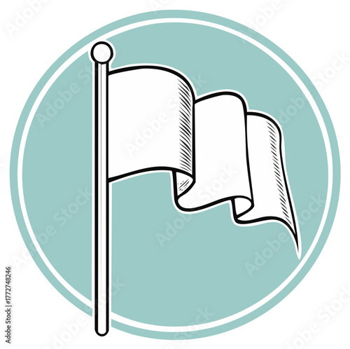 White flag emblem within a circular frame. Symbol of peace, truce, and surrender.