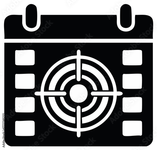 Calendar with Target and Film Reel Icon Representing Movie Scheduling Goals