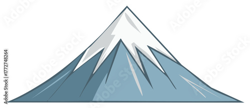 Vector illustration of a blue mountain with snowy peak. Minimalist graphic design concept.