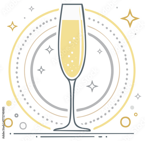 Celebration toast with sparkling wine in a flute glass graphic vector art