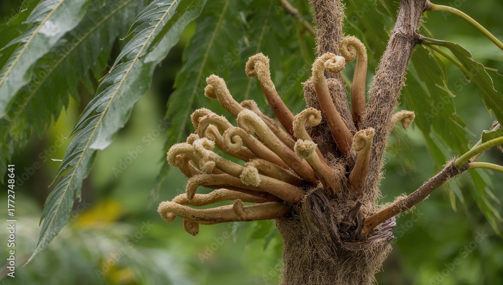 Fototapeta premium Curl-Leaf Mountain Mahogany seeds emerging from branches, showcasing reproduction and natural growth