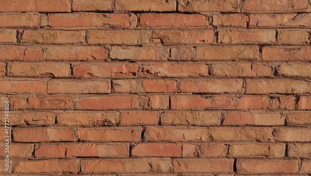 Obraz premium Brick wall texture illuminated by midday sunlight, ideal for interior decoration and layout