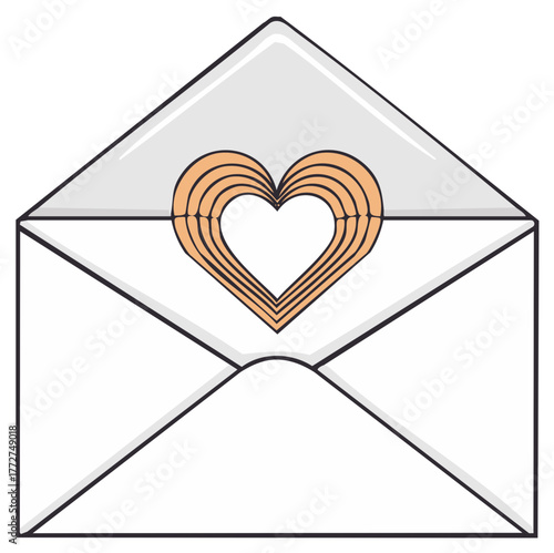 Open Envelope with a Layered Heart Seal, a Romantic Message of Love Illustration