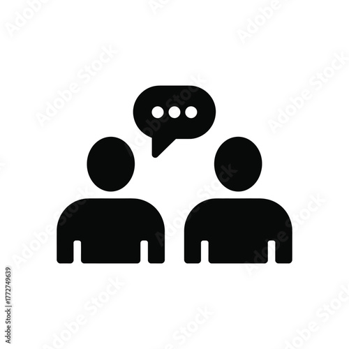 Two people talking icon with conversation bubble and dots on white background