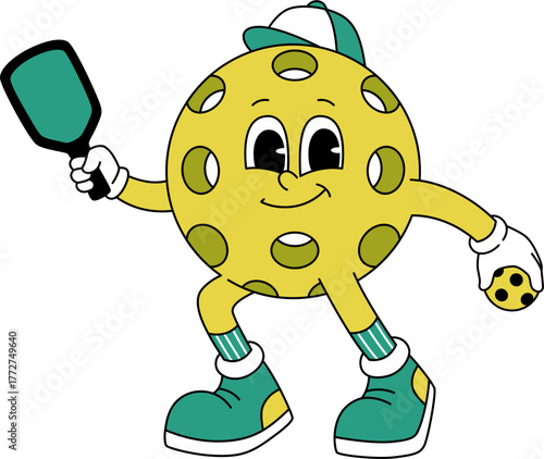 Retro Cartoon Pickleball Character Illustration