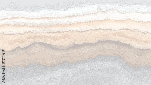 Abstract marble texture aerial view of ocean waves and sandy beach in muted tones vector