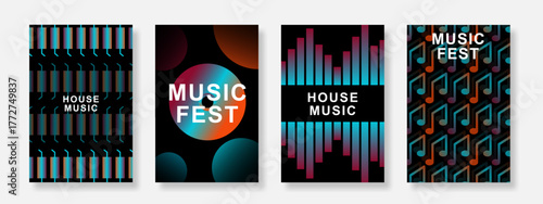 Modern music poster background illustration set. Minimalist cover template with gradient geometric design. Suitable for flyer, brochure, party, festival, music, social media, banner. Vector