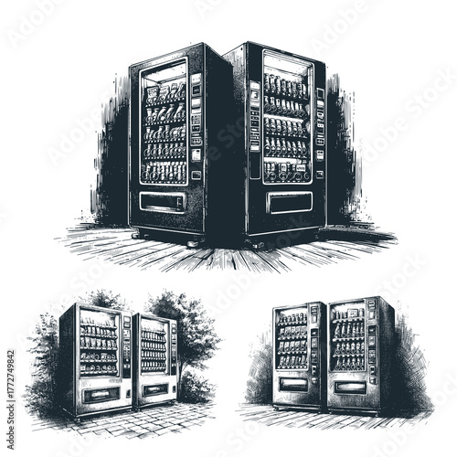 The vending machines – Black and White Icon Vector and Illustration