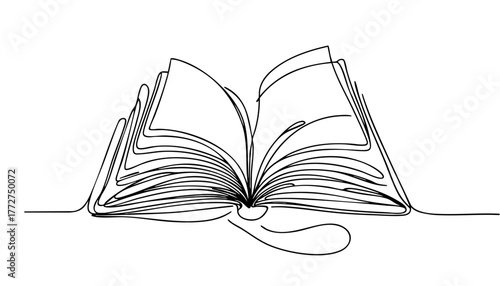 Simple continuous line drawing of open book for International Day of Education