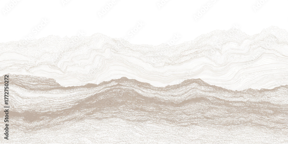 Obraz premium marble Abstract layered landscape with flowing lines and textured mountains in beige and white vector